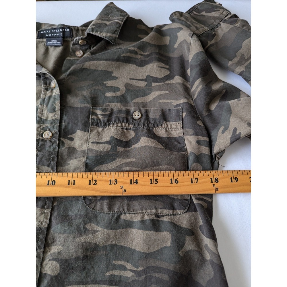 Social Standards By Sanctuary Womens Green Camo long Sleeve Shirt Size S‎ Tencel - Picture 6 of 7